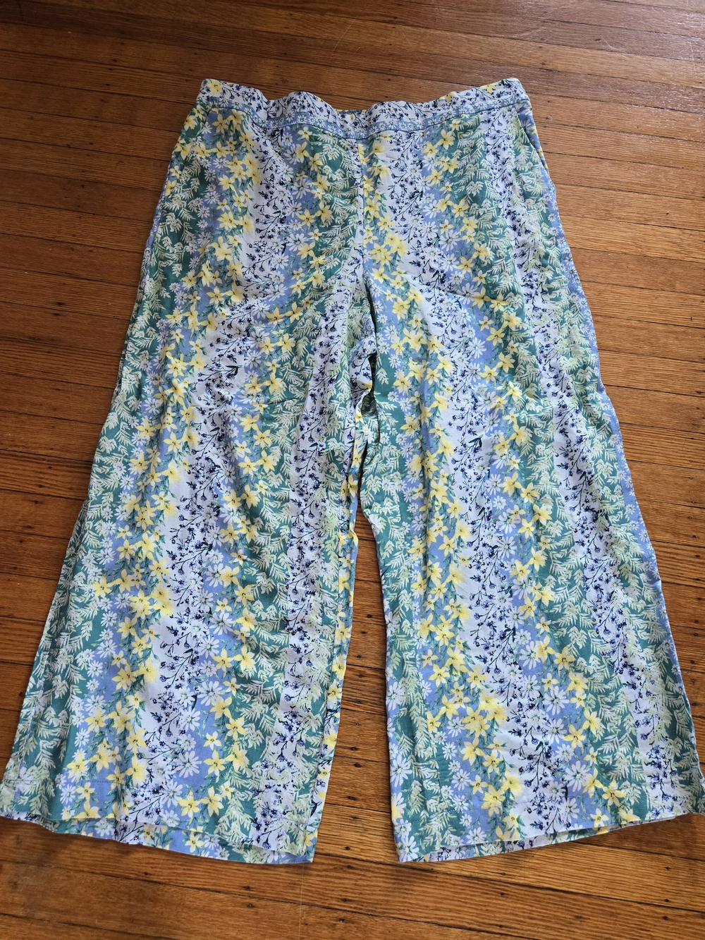 LOFT Floral Wide-Leg Pants in Yellow, Blue & Green